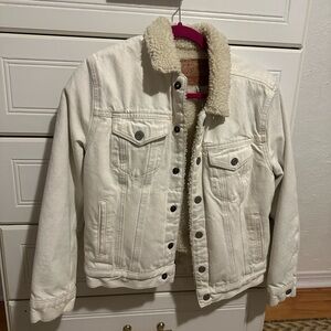 Lucky Brand White Sherpa-Lined Denim Jacket - Size Medium